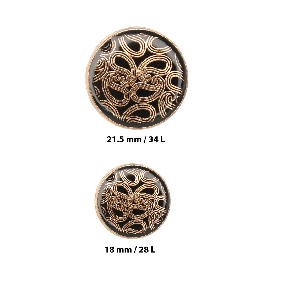 Golden Paisley Design with Black Color Shank Metal Button( 6 Big + 6 Small)