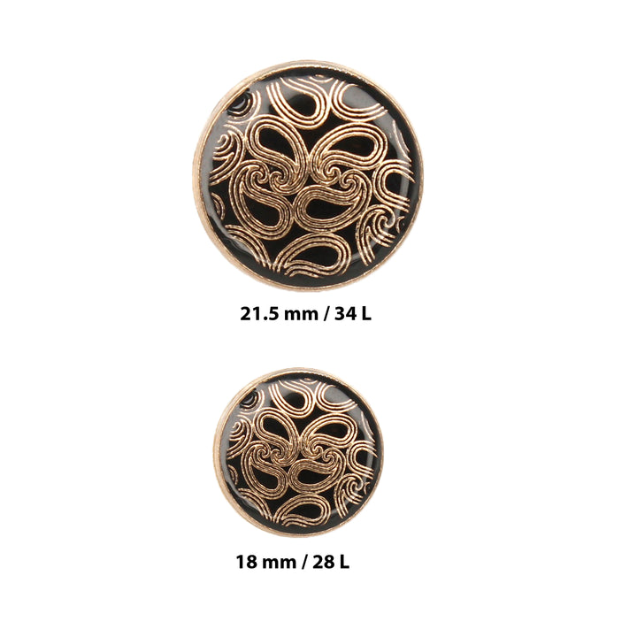 Golden Paisley Design with Black Color Shank Metal Button (7 Big + 7 Small)