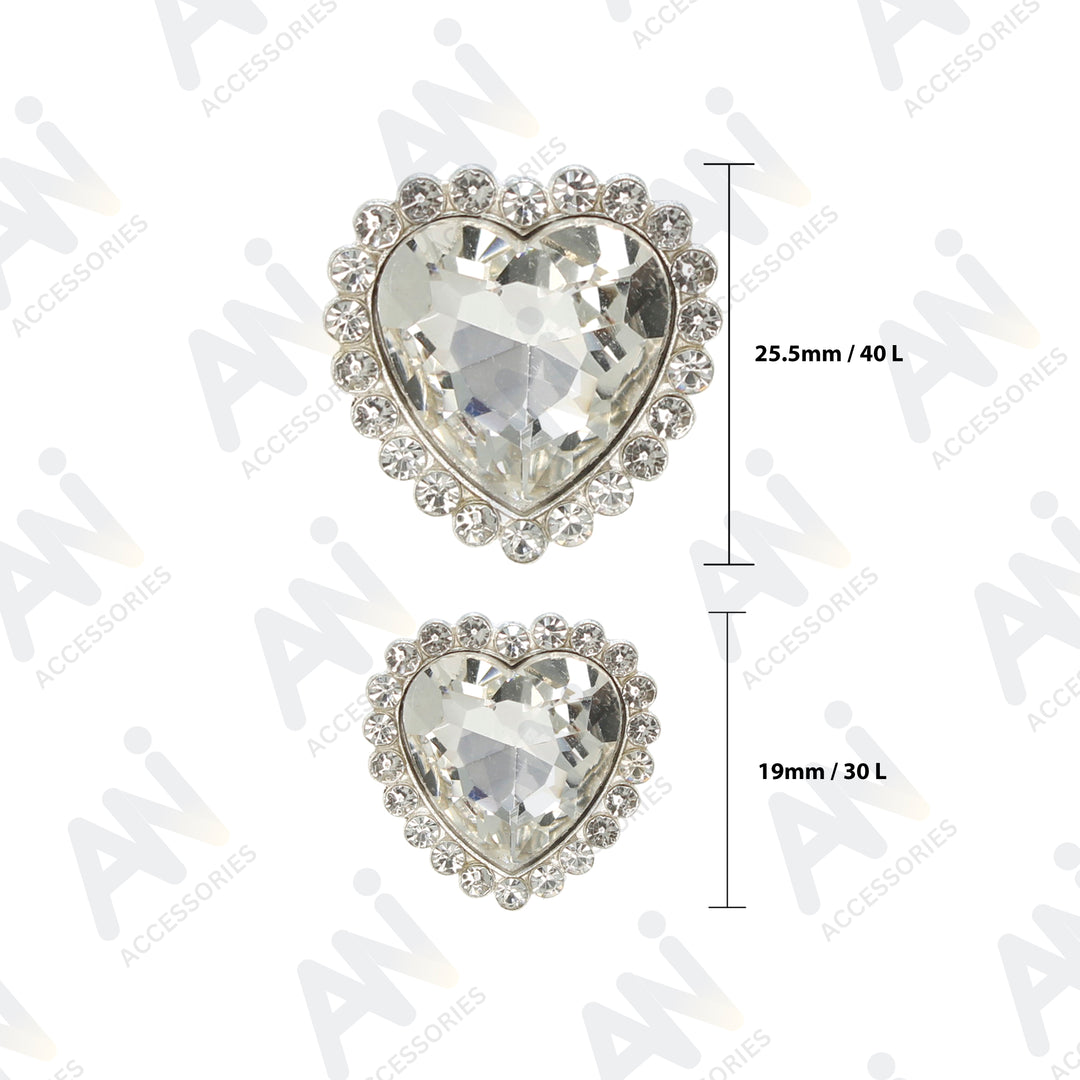 Diamond Heart shape Silver Metal Buttons