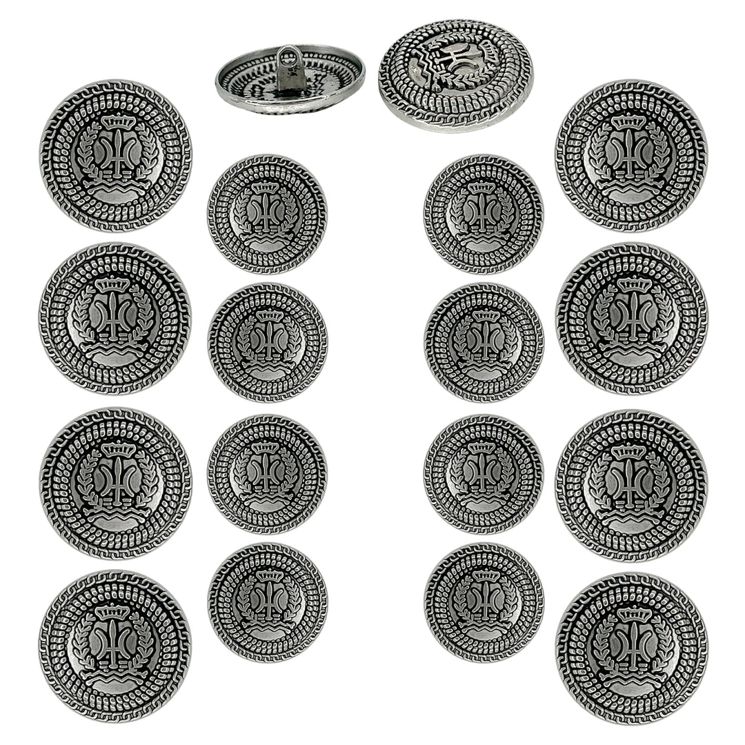 Set of 16 antique silver buttons by Ani Accessories, perfect for adding vintage charm to clothing, bags, and accessories