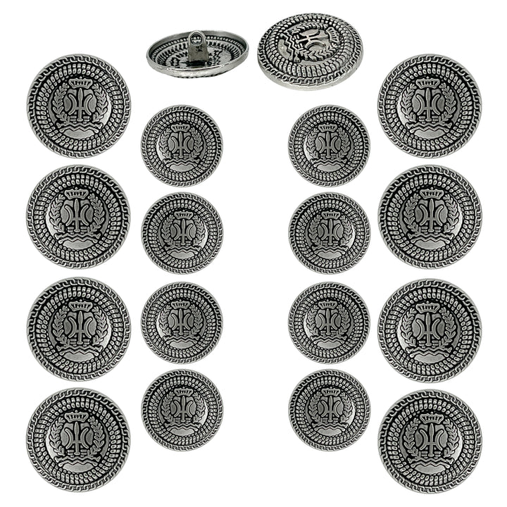 Set of 16 antique silver buttons by Ani Accessories, perfect for adding vintage charm to clothing, bags, and accessories