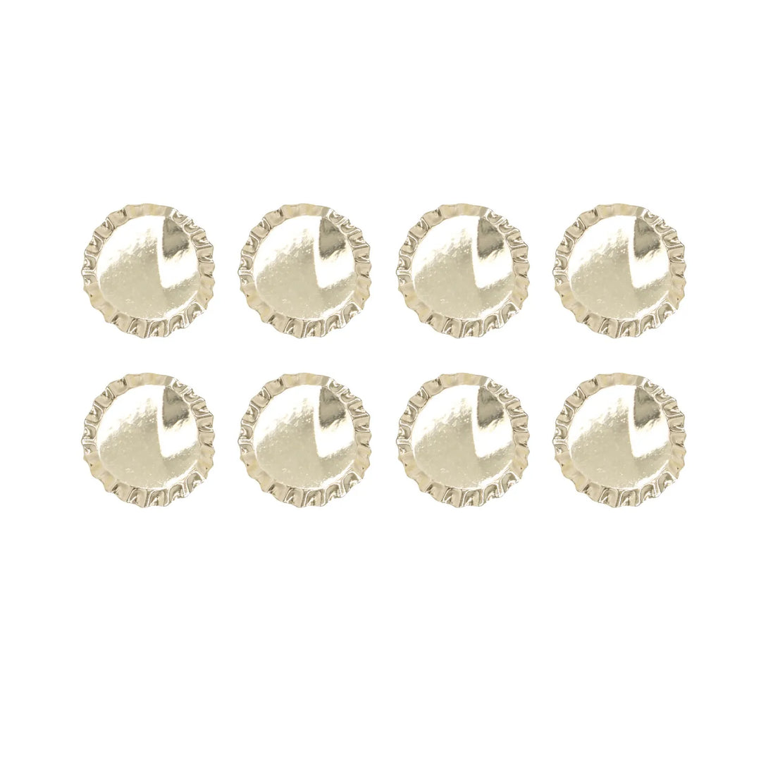 Set of 8 small metal buttons by Ani Accessories, perfect for giving a bold touch to garments best for customizing fashion. 