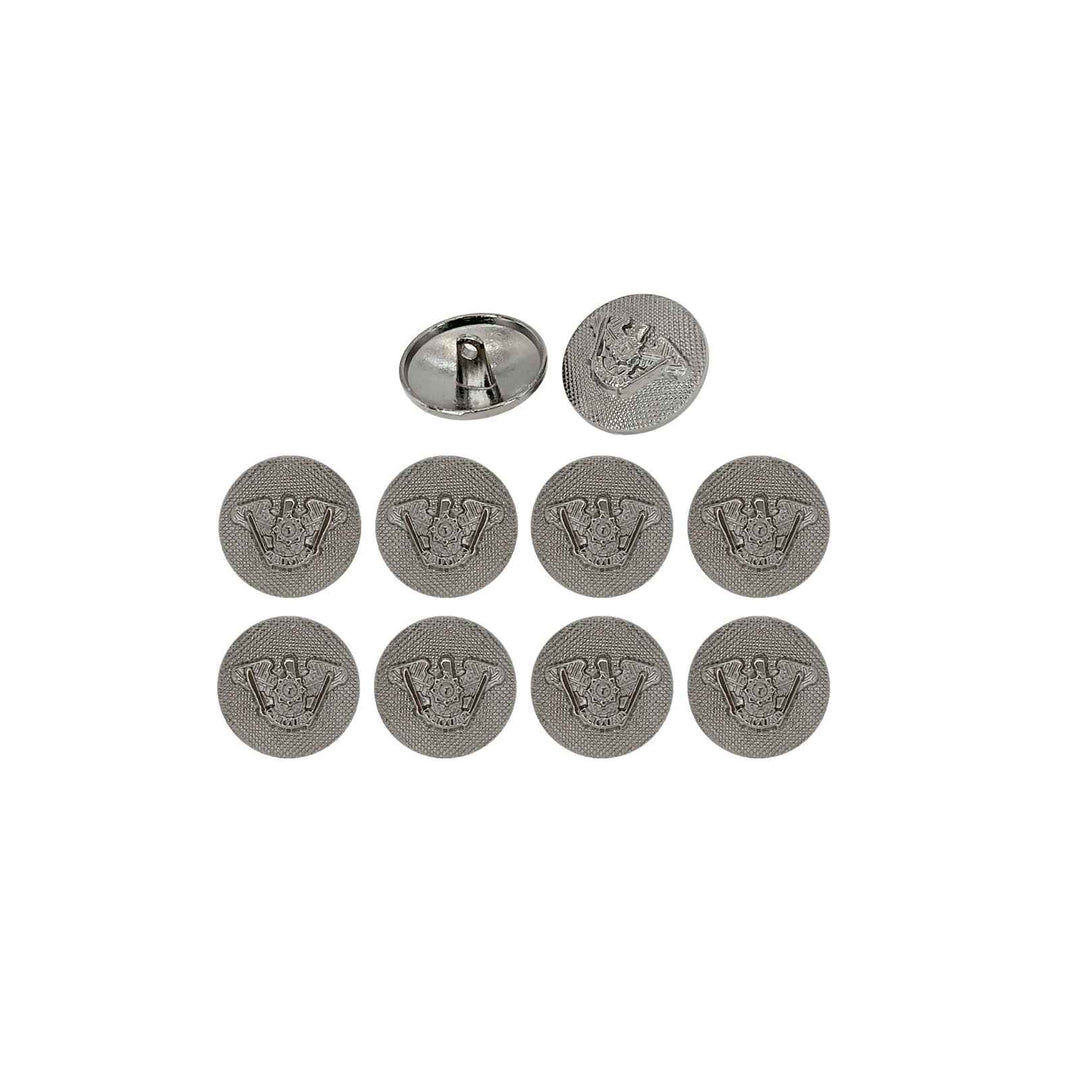 Set of 8 silver-finish shank buttons by Ani Accessories elevate your fashion creations with sleek, metallic charm.