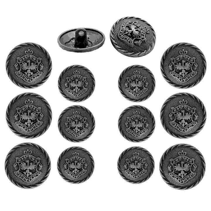 Twelve-piece grey button set by Ani Accessories, ideal for coats, shirts, and crafts