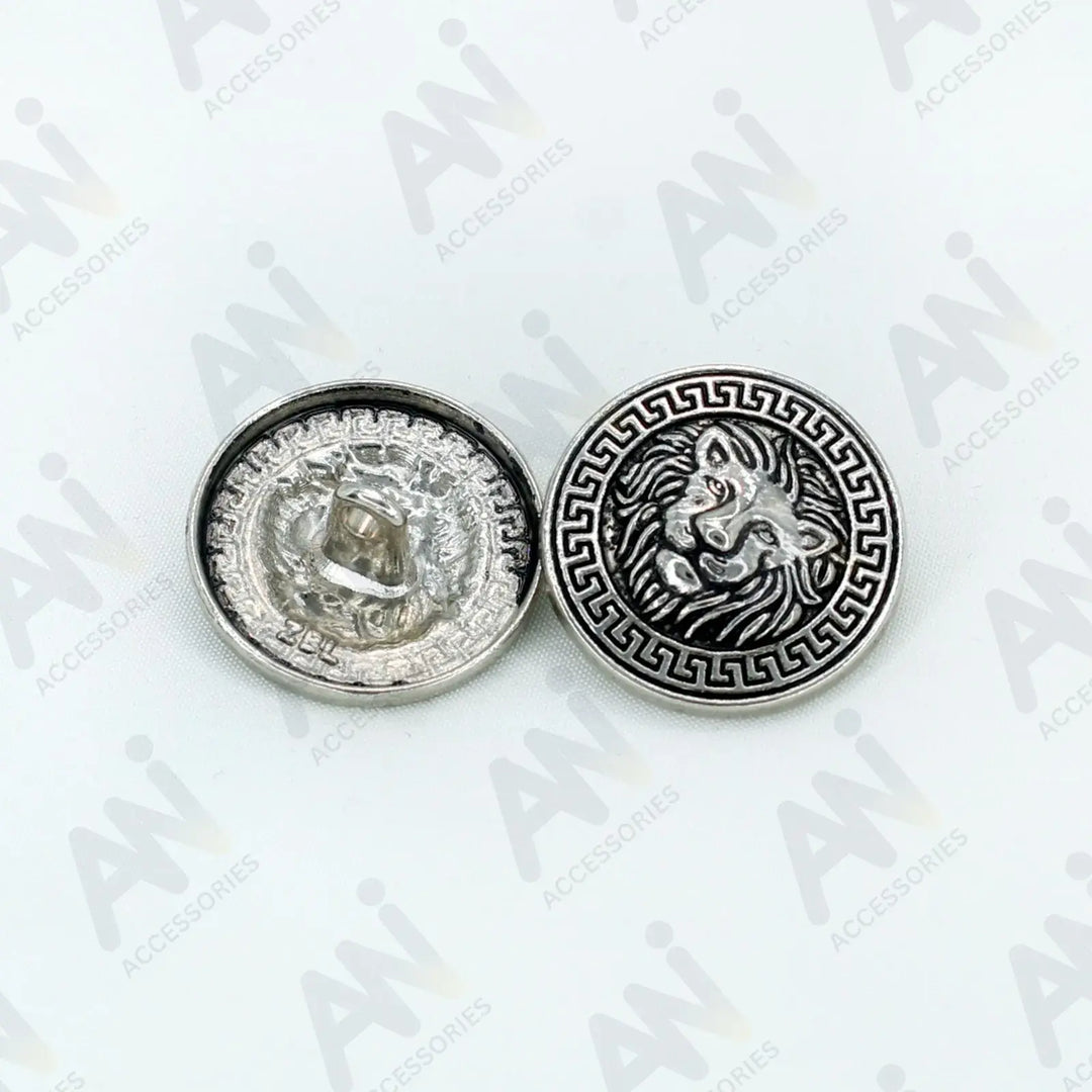 Shank lion metal buttons by Ani Accessories come with antique silver buttons.
