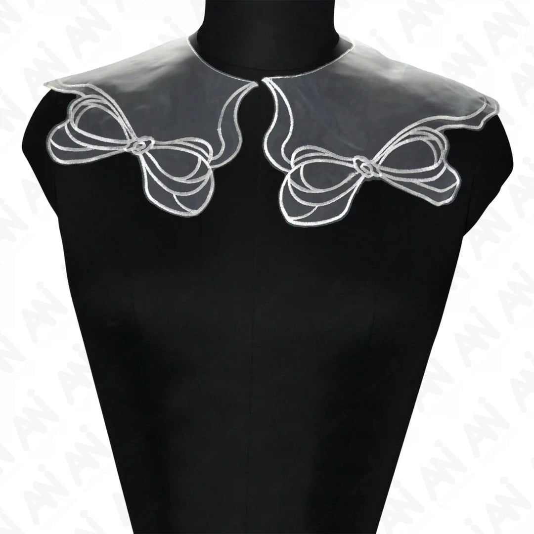 Sheer Organza Bow Collar by Ani Accessories with soft transparent elegance for dresses and blouse styling looks