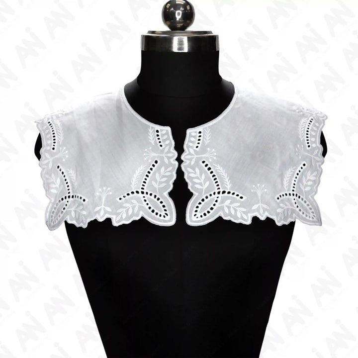 Square Broderie Anglaise Collar with delicate cutwork embroidery, elegant detachable neckline accessory