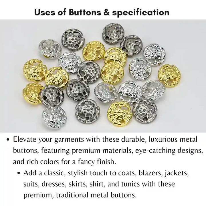 Nugget Style Metal Buttons | 15mm (24L), 18mm(28L) & 23mm(36L)