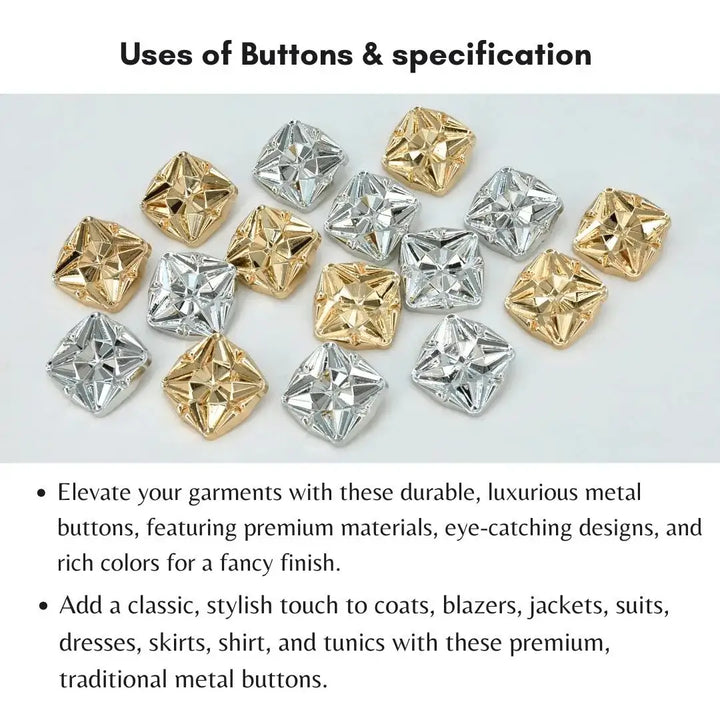 Starcut Faceted Square Metal Button | 18mm (28L) & 23mm (36L)