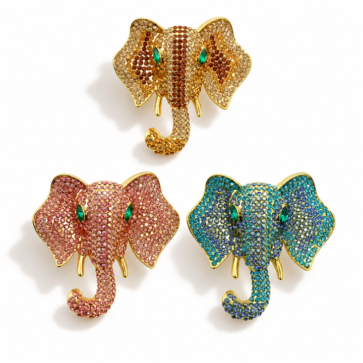 Rhinestone Elephant Brooch
