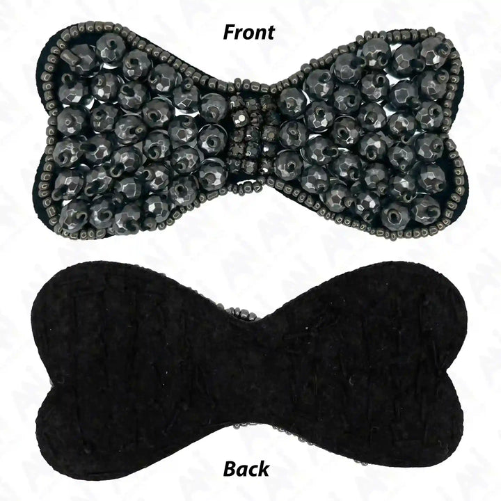 Jet Black Beaded Bow Patch