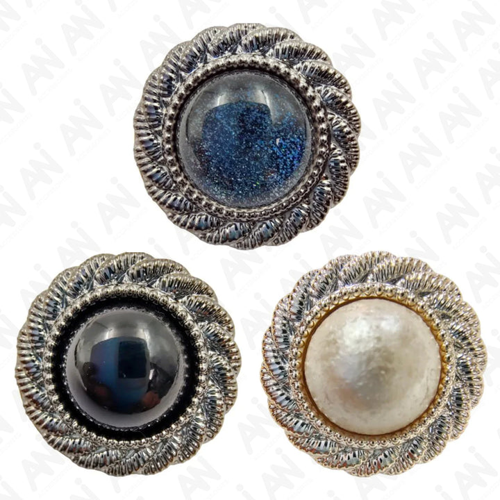 Silver Rope Design Button with Blue Center (Set of 8)