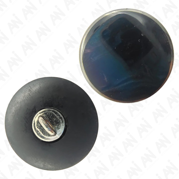 Deep Blue Button with Silver Rim Marbled Effect Abs Button (Pack Of Eight)