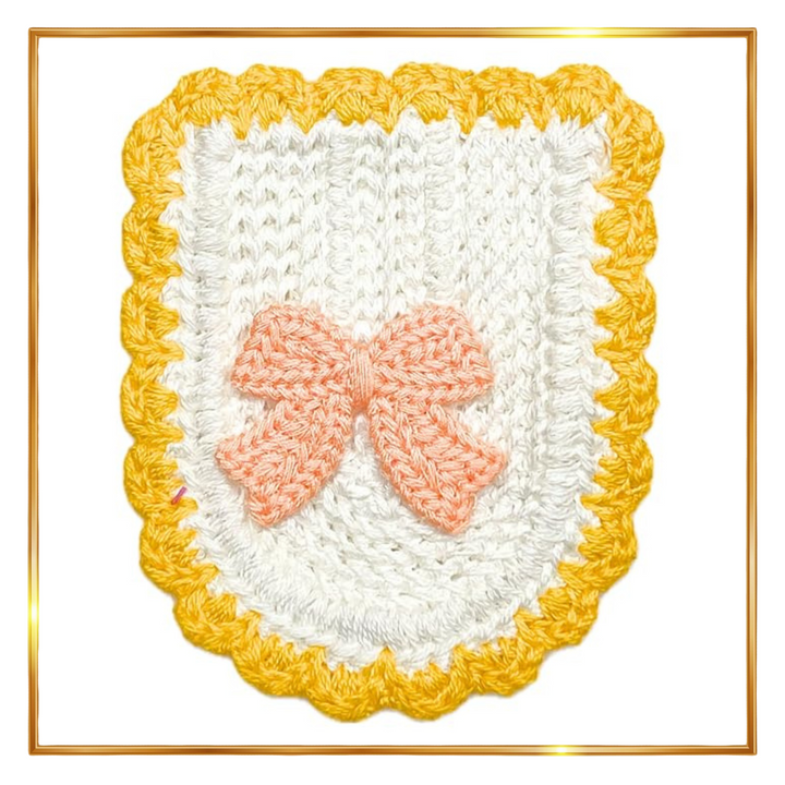 Textured knitted Bow and Border Crochet Patch