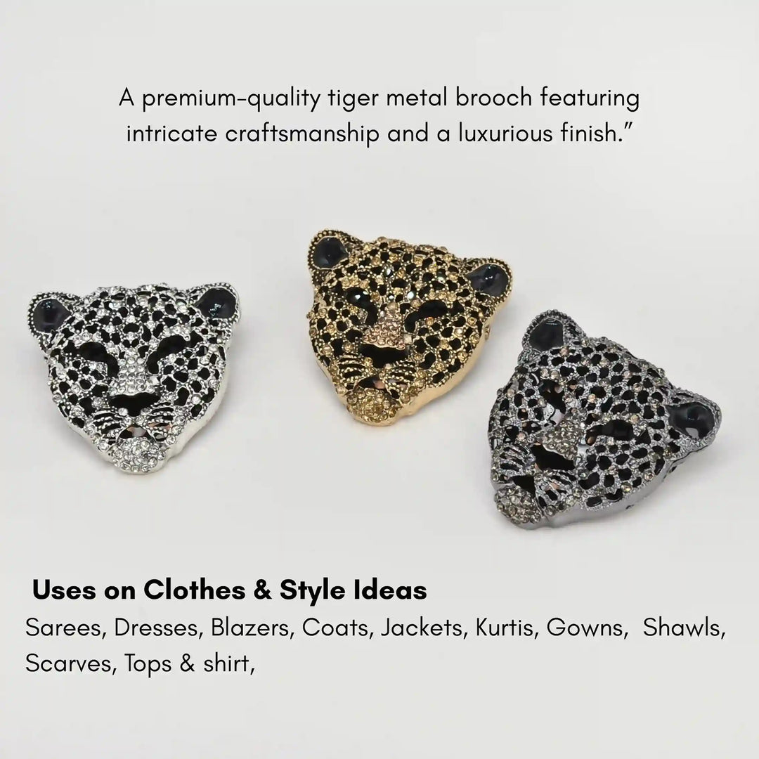 Panther Leopard Head Rhinestone Brooch