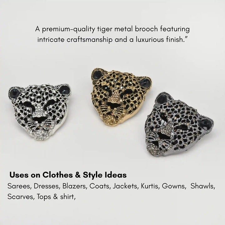 Panther Leopard Head Rhinestone Brooch