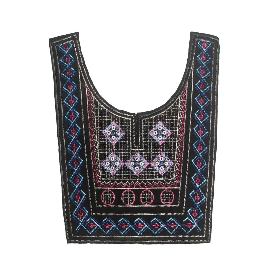 Vibrant color ethnic round neckline by Ani Accessories crafted with fine embroidery for graceful garment decoration.