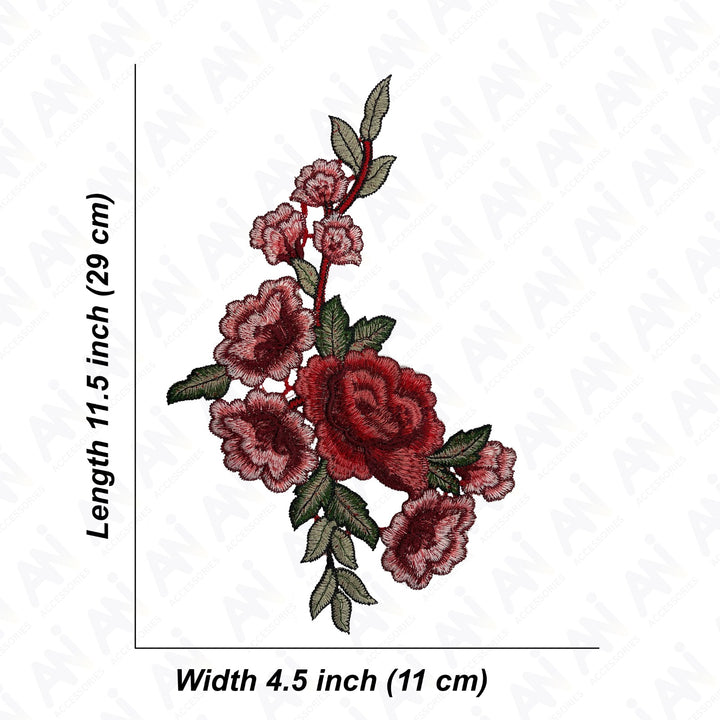 Two Piece Red Rose Flower Embroidered Sew On Applique Patch