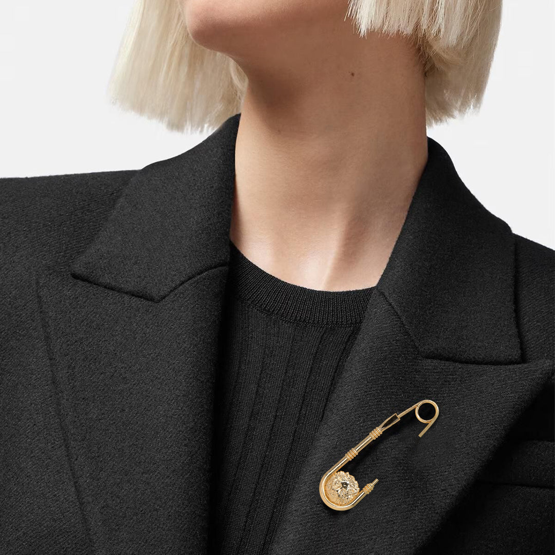 Lion Head Safety Pin Brooch