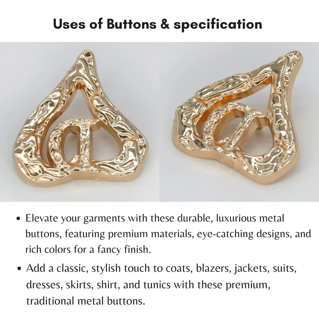 Heart Shaped Golden Metal Buttons | 28mm(44L)
