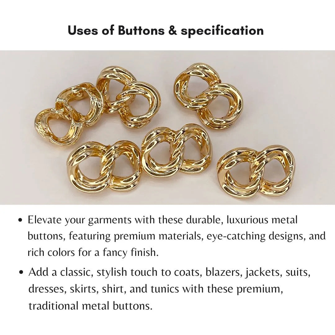 Gold Finish Interlinked Ring Metal Buttons | 24mm(38L)