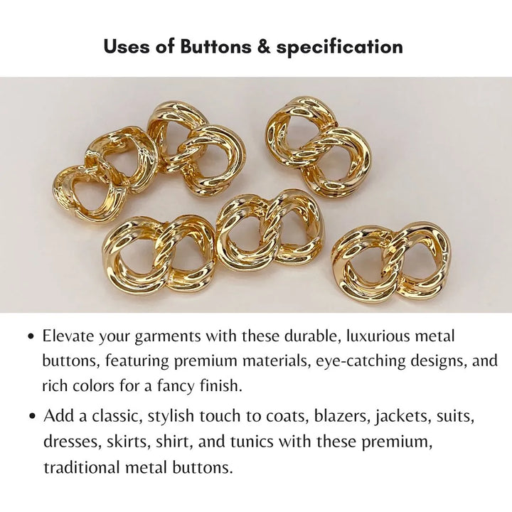 Gold Finish Interlinked Ring Metal Buttons | 24mm(38L)