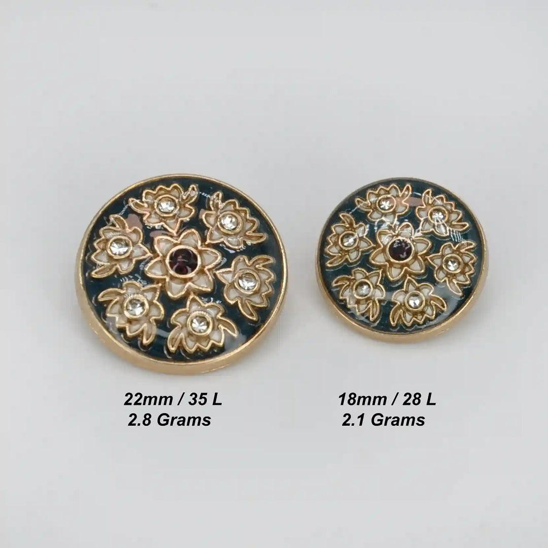 Heritage Floral Pattern Metal Buttons | 22mm(35L) & 18mm(28L)