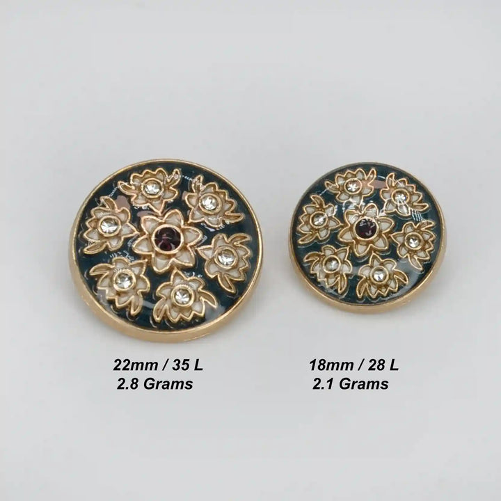 Heritage Floral Pattern Metal Buttons | 22mm(35L) & 18mm(28L)