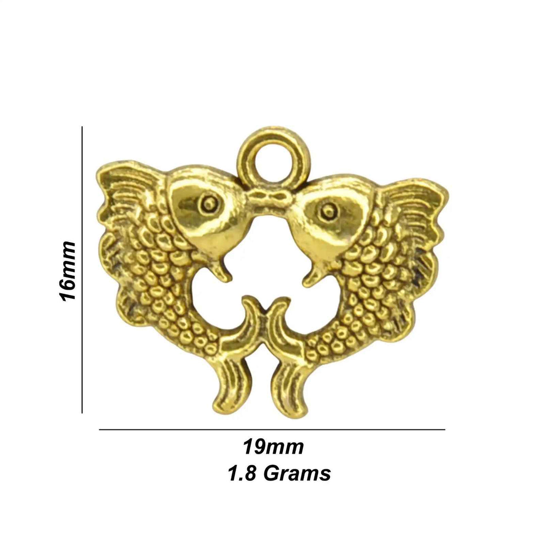 Twin Fish Symbol Metal Charm | 16mm x 19mm
