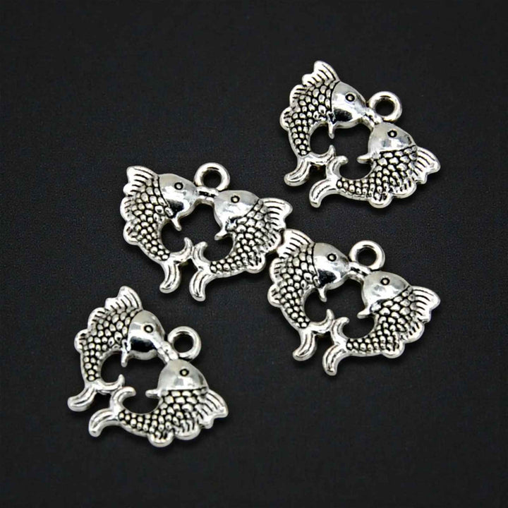 Twin Fish Symbol Metal Charm | 16mm x 19mm