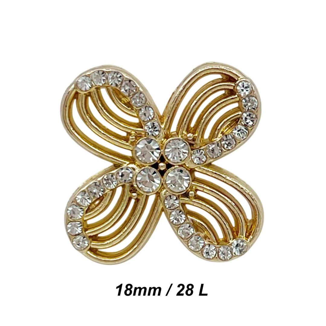 Floral Rhinestone Metal Buttons | 15mm(24L), 18mm(28L) & 20mm(32L)