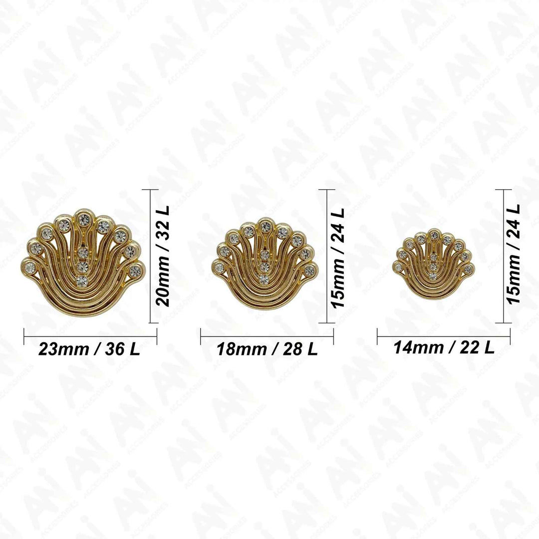 Decorative Fan-Shaped Metal Buttons | 14mm(22L), 18mm(28L) & 23mm(36L)