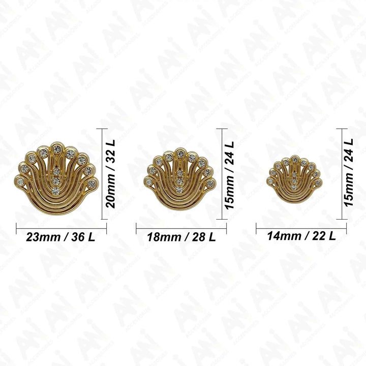 Decorative Fan-Shaped Metal Buttons | 14mm(22L), 18mm(28L) & 23mm(36L)