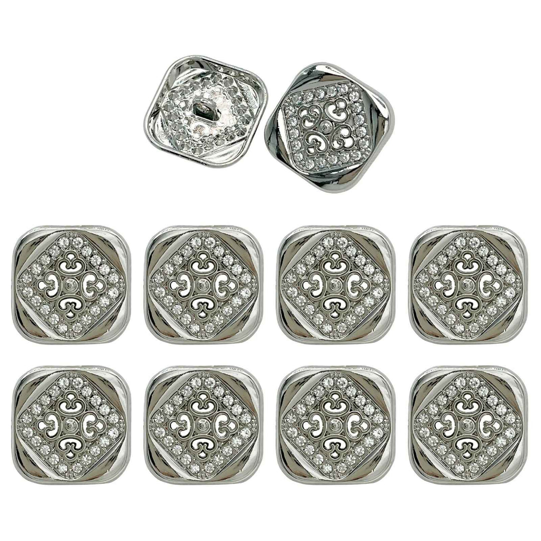 Silver Crystal Lion Brooch & Square Button Combo Pack