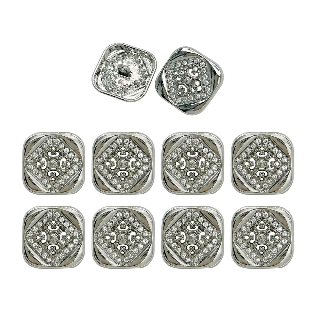 Silver Crystal Lion Brooch & Square Button Combo Pack