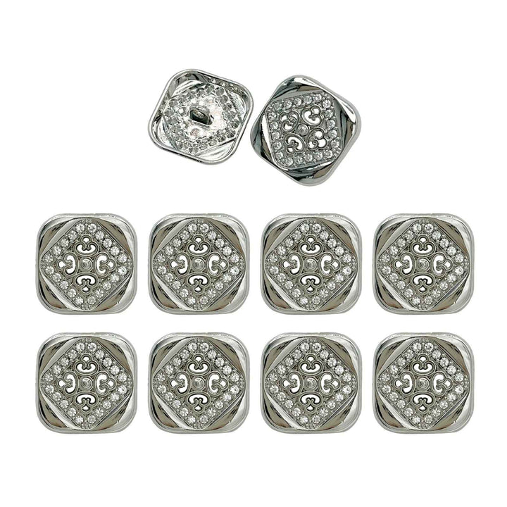 Silver Crystal Lion Brooch & Square Button Combo Pack