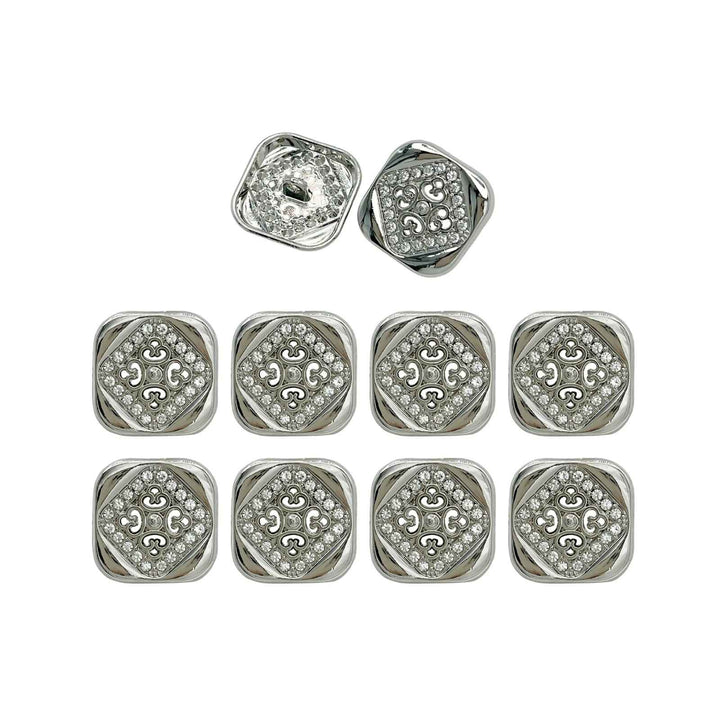 Silver Crystal Lion Brooch & Square Button Combo Pack