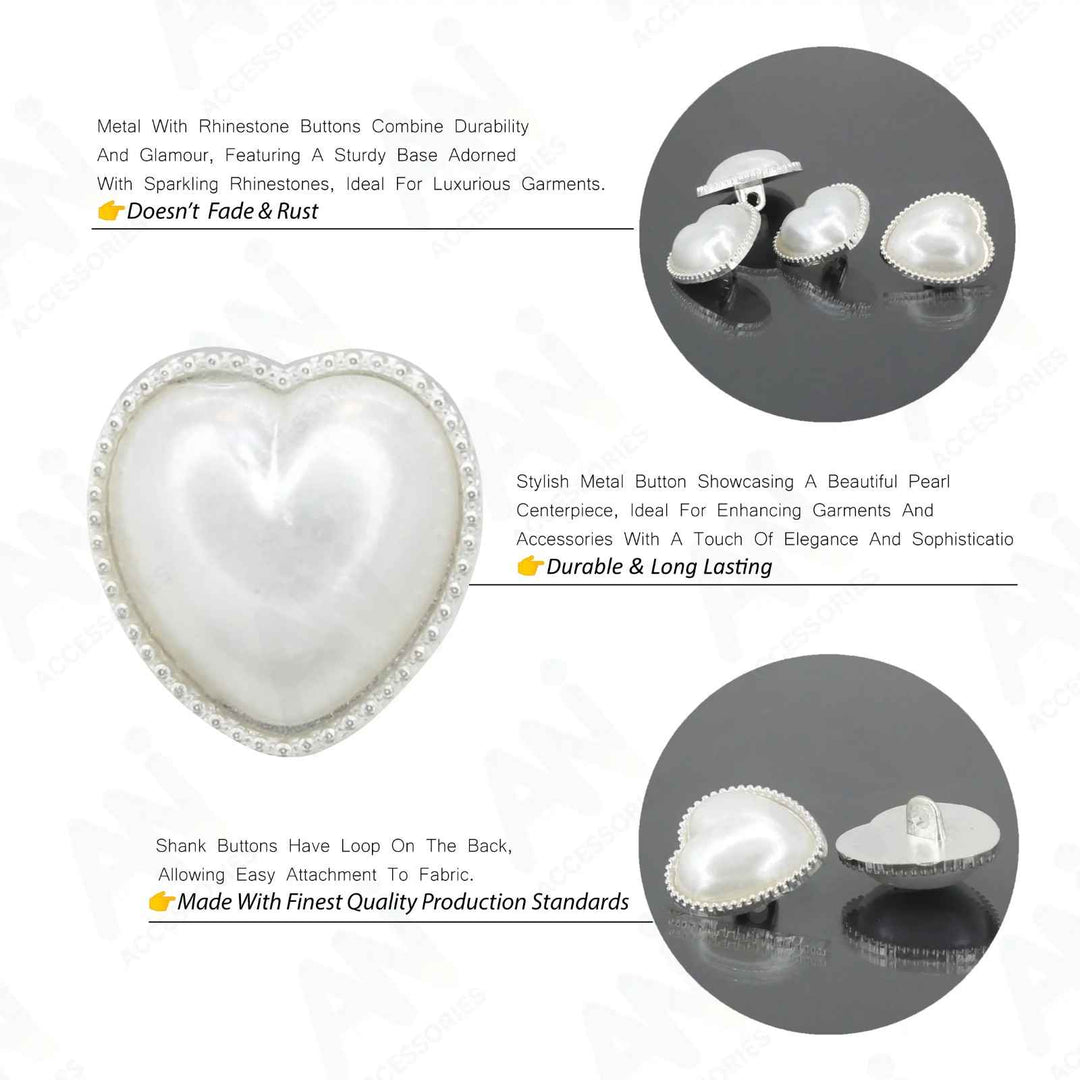 Heart Shape Small Rhinestone  finish Metal Buttons | 18mm(28L)