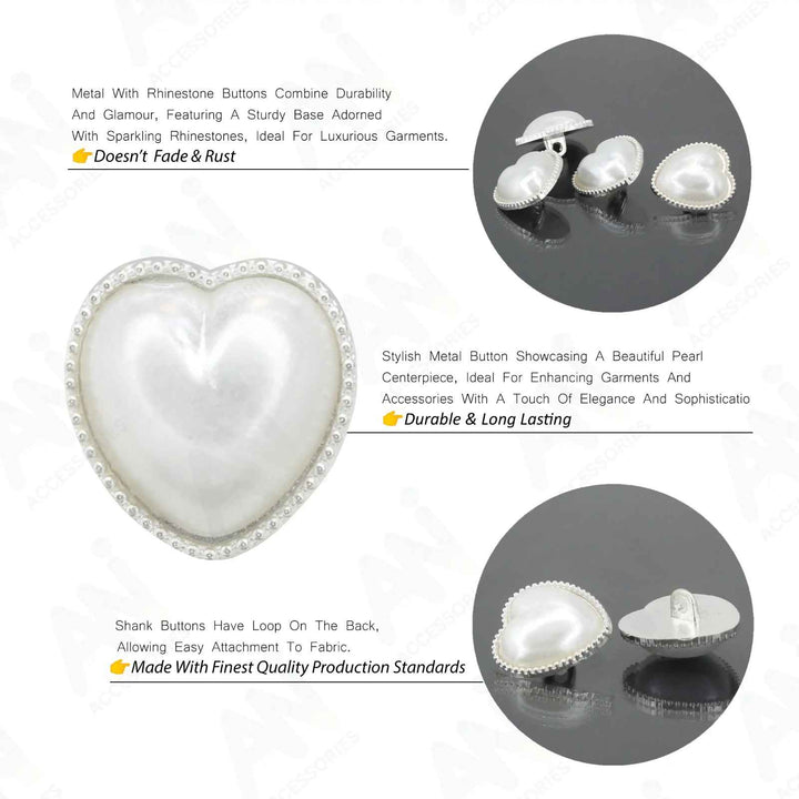 Heart Shape Small Rhinestone  finish Metal Buttons | 18mm(28L)