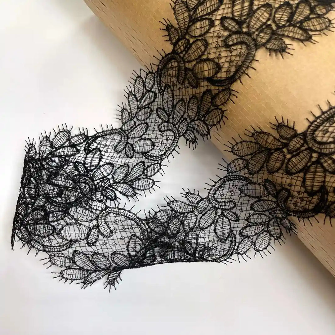 Black Floral Design Lace | Width 8.6cm (3.4 inches) 86mm