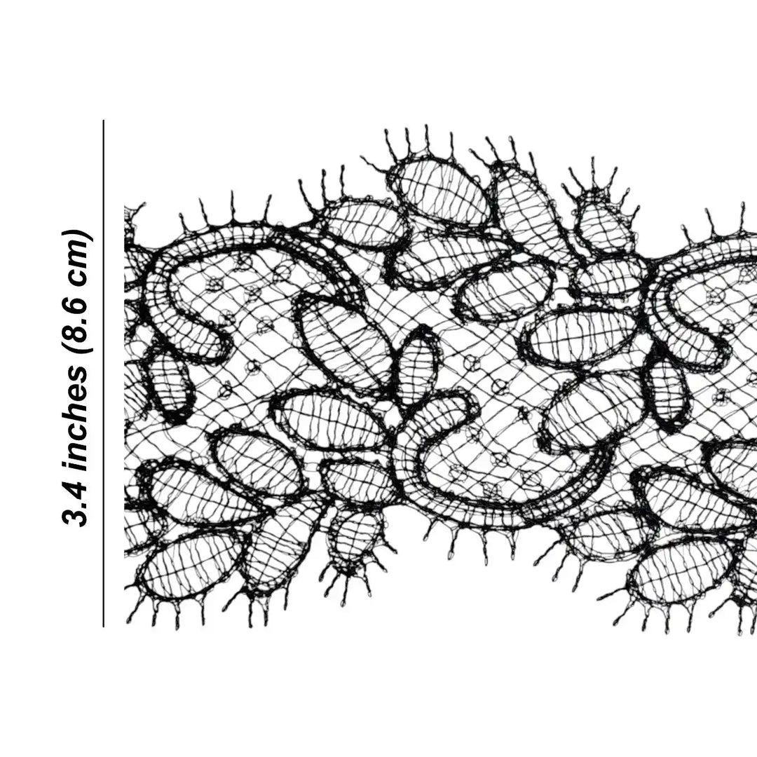 Black Floral Design Lace | Width 8.6cm (3.4 inches) 86mm