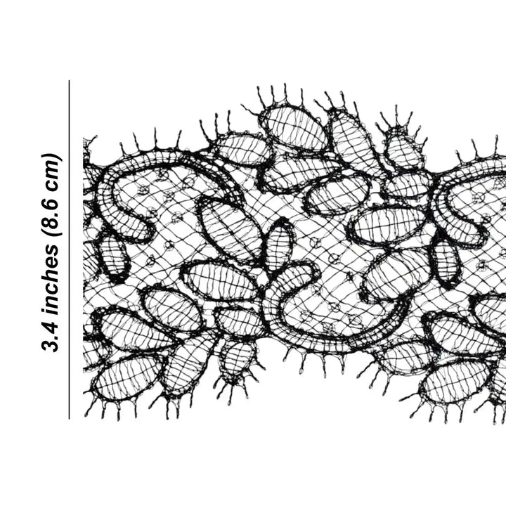 Black Floral Design Lace | Width 8.6cm (3.4 inches) 86mm