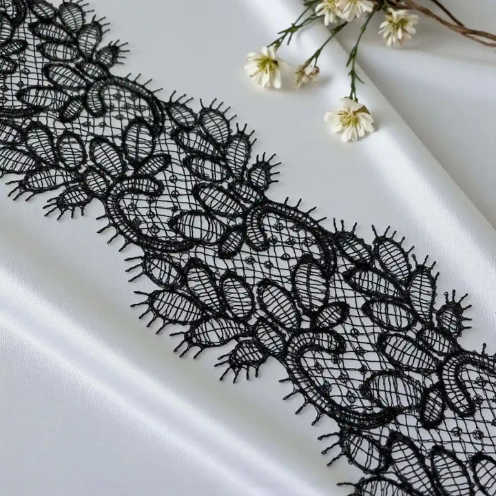Black Floral Design Lace | Width 8.6cm (3.4 inches) 86mm