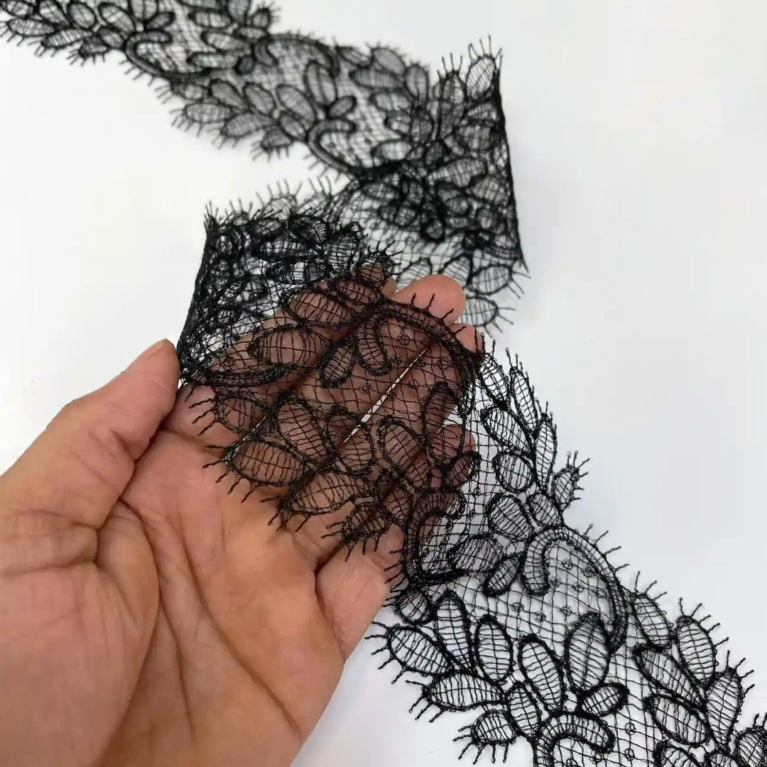 Black Floral Design Lace | Width 8.6cm (3.4 inches) 86mm