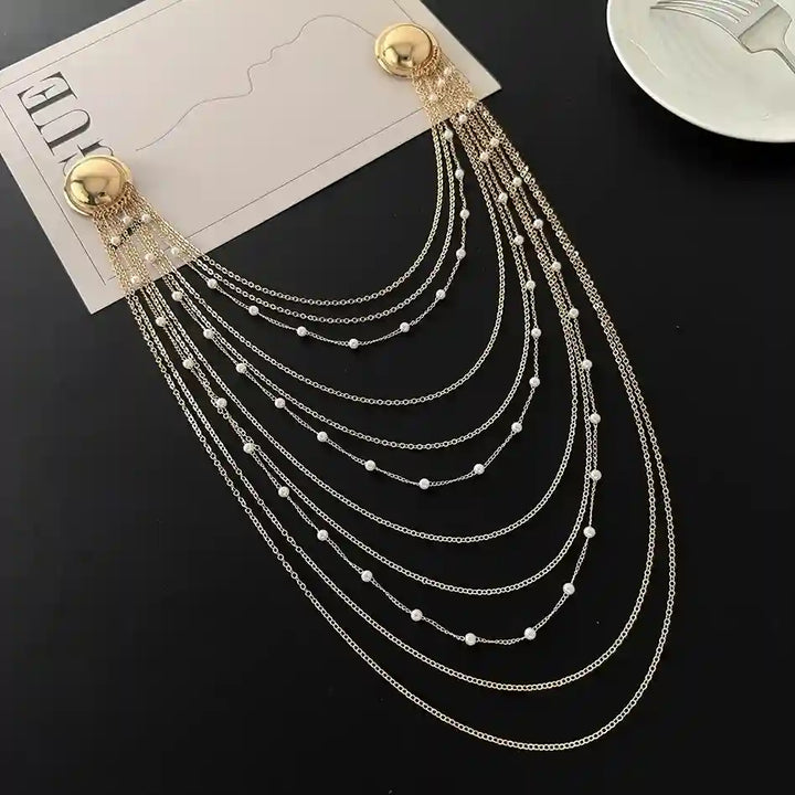 Layered Chain Brooch for Blazer – Pin Tassel Brooch