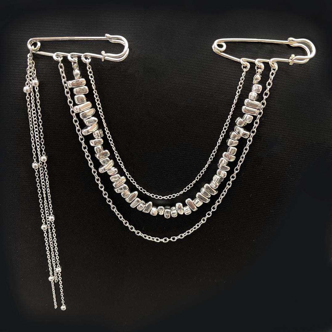 Silver Nugget Chain Safety Pin Brooch