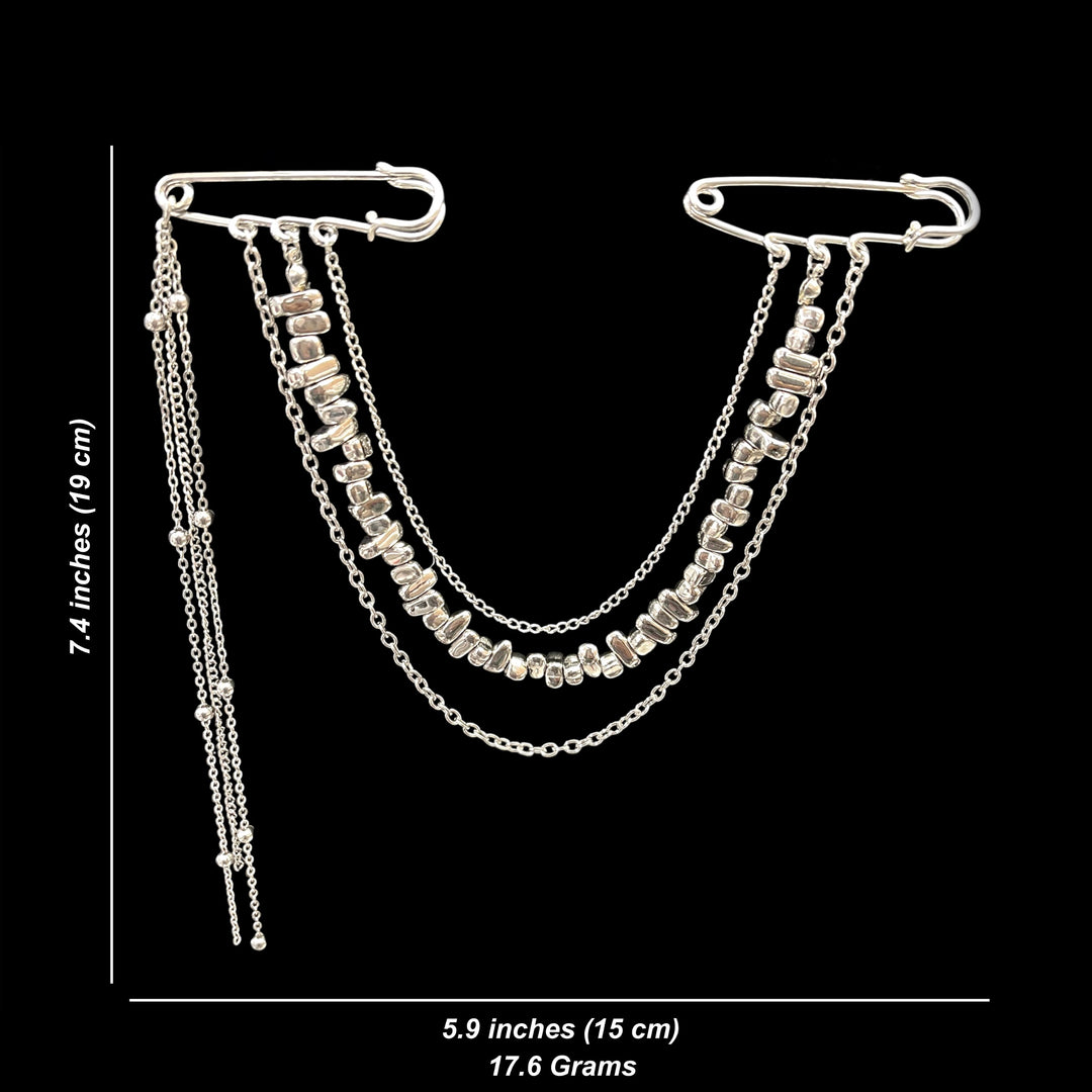 Silver Nugget Chain Safety Pin Brooch