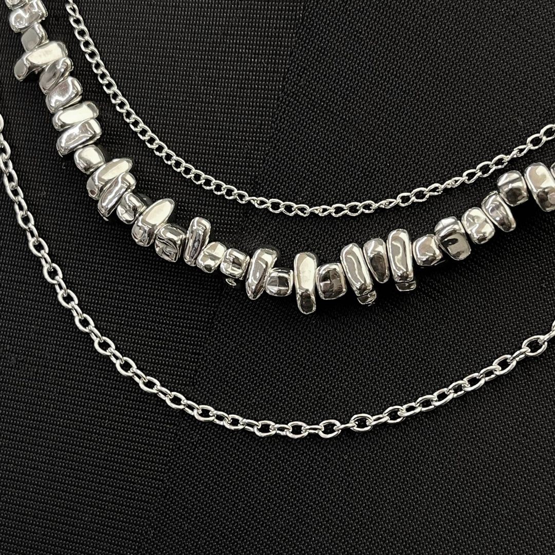 Silver Nugget Chain Safety Pin Brooch