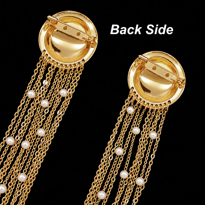 Layered Pearl Chain Brooch with Dome Pins – Gold & Silver