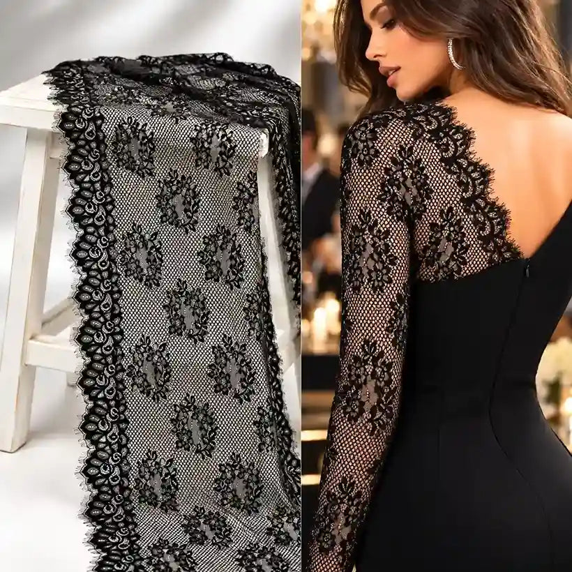 Floral Black French Lace (Chantilly Lace), 72 cm / 28 Inch (3 Metres)